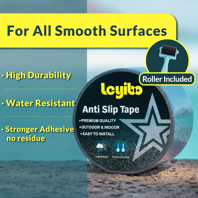 Leyibo Anti Slip Tape with Roller  5 Inch x 35 Ft Grip Tape for Stairs Outdoor/Indoor  Waterproof Non Skid Roll for Stair Treads Non Slip  High Traction Friction Abrasive Adhesive Stair Steps - Black - Image 2